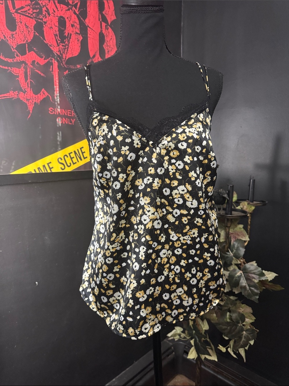Abercrombie & Fitch Black Floral Lace Cami with Cream & Yellow Flowers